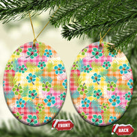 Hawaiian Palaka Ceramic Ornament Hibiscus Palm Leaf Pattern - Polynesian Pride