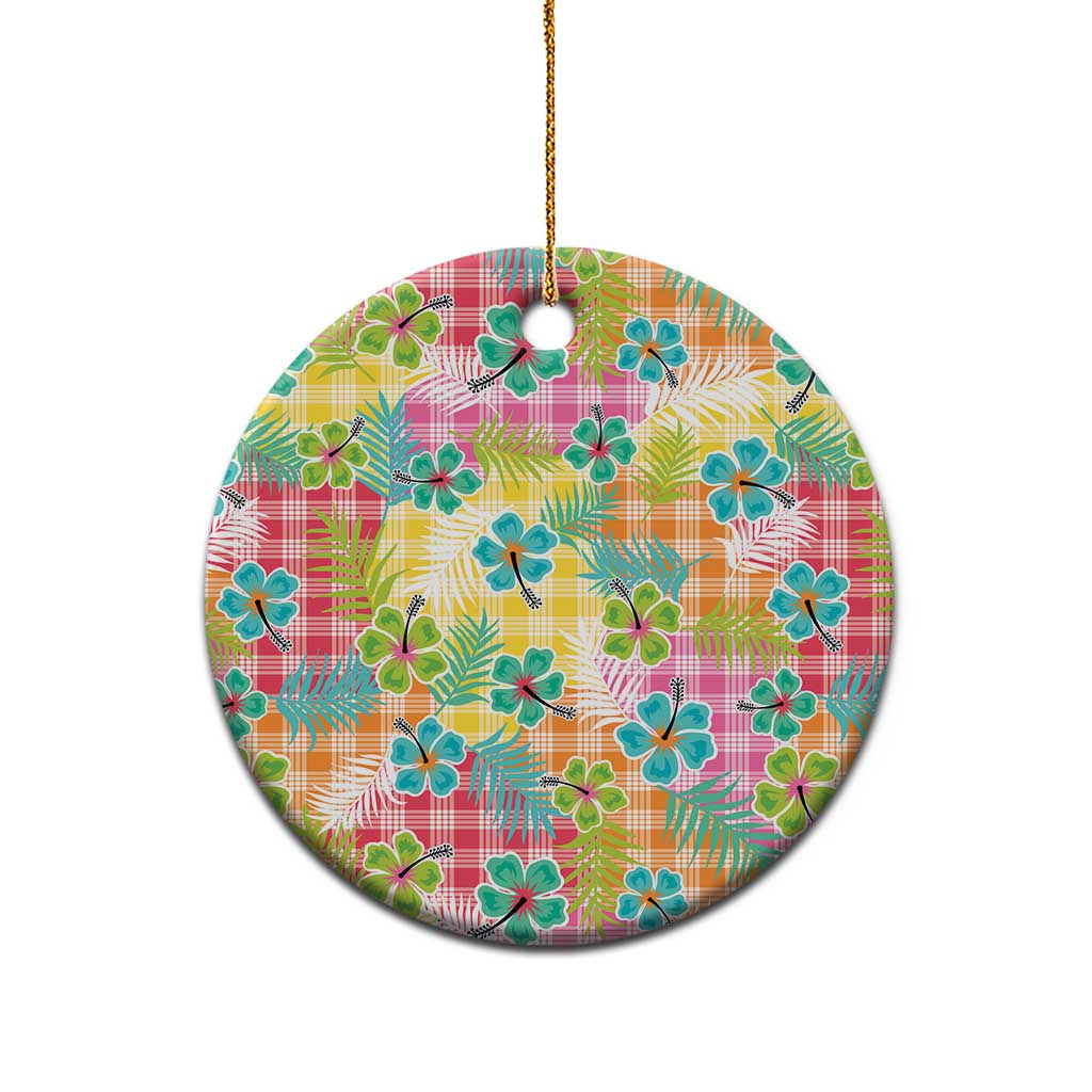 Hawaiian Palaka Ceramic Ornament Hibiscus Palm Leaf Pattern - Polynesian Pride