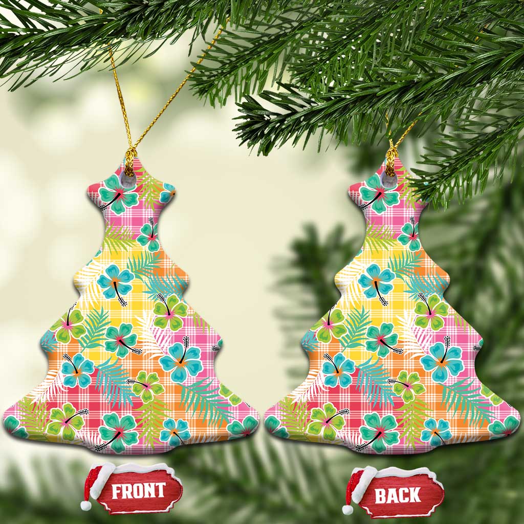 Hawaiian Palaka Ceramic Ornament Hibiscus Palm Leaf Pattern - Polynesian Pride