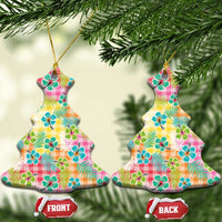 Hawaiian Palaka Ceramic Ornament Hibiscus Palm Leaf Pattern - Polynesian Pride