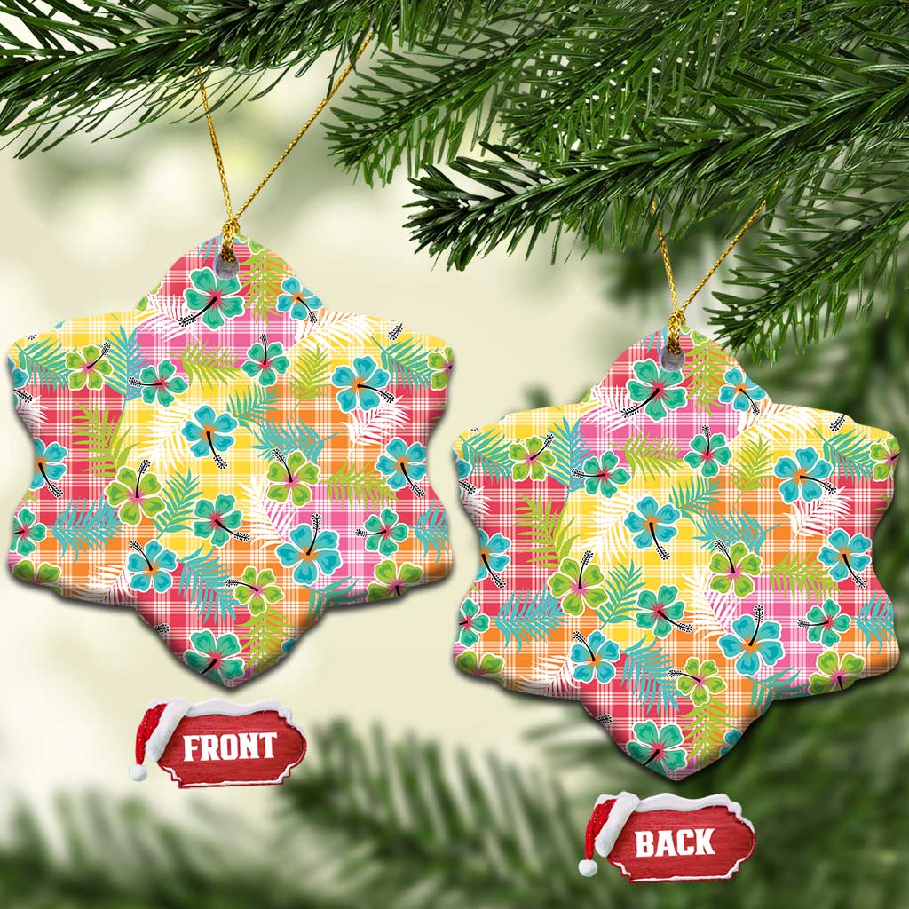 Hawaiian Palaka Ceramic Ornament Hibiscus Palm Leaf Pattern - Polynesian Pride