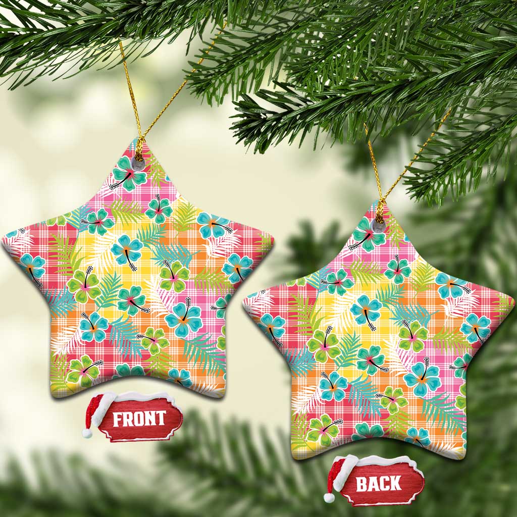 Hawaiian Palaka Ceramic Ornament Hibiscus Palm Leaf Pattern - Polynesian Pride