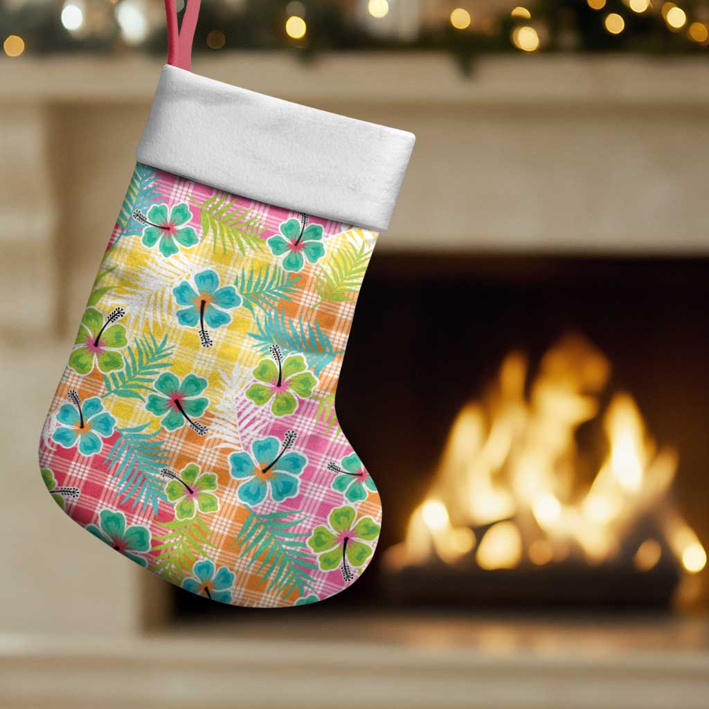 Hawaiian Palaka Christmas Stocking Hibiscus Palm Leaf Pattern - Polynesian Pride
