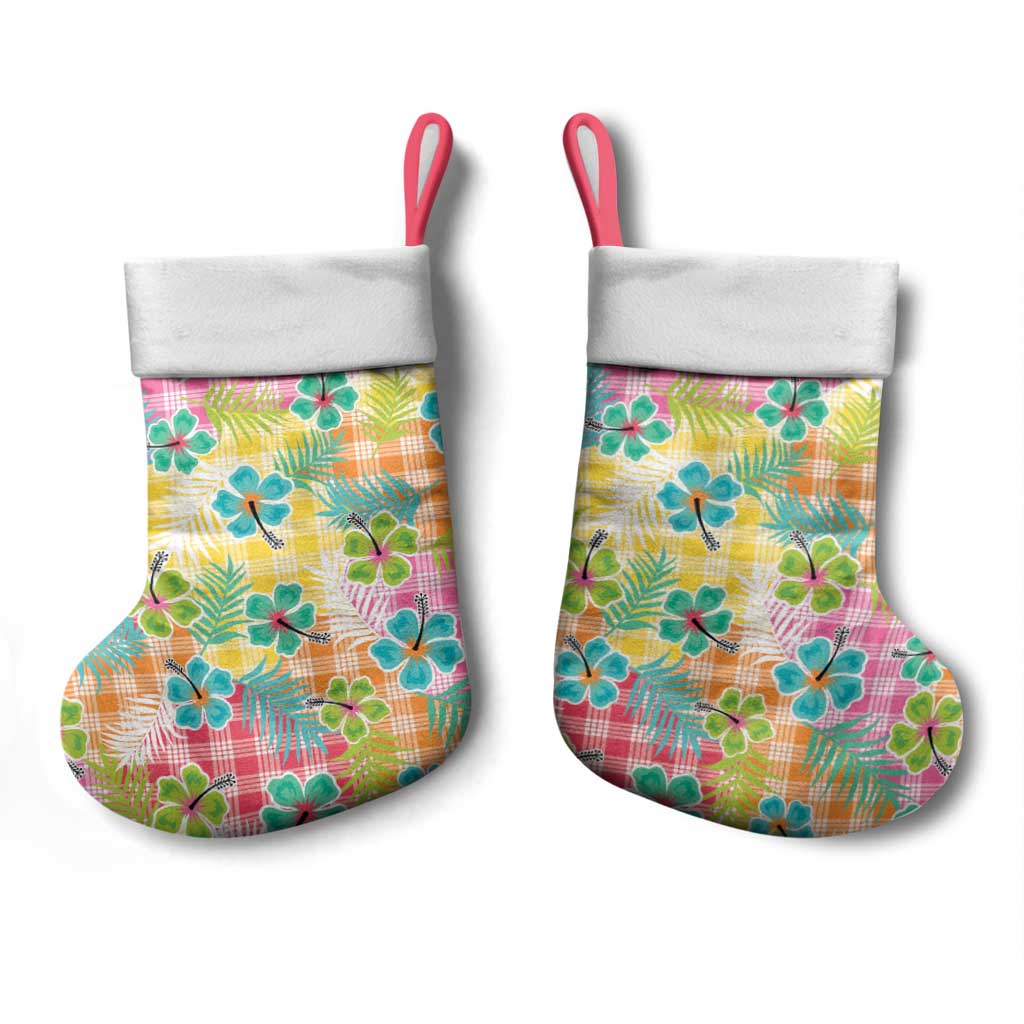 Hawaiian Palaka Christmas Stocking Hibiscus Palm Leaf Pattern - Polynesian Pride
