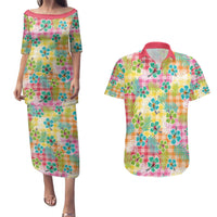 Hawaiian Palaka Couples Matching Puletasi and Hawaiian Shirt Hibiscus Palm Leaf Pattern LT9 Yellow - Polynesian Pride