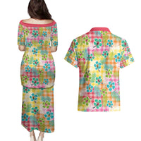 Hawaiian Palaka Couples Matching Puletasi and Hawaiian Shirt Hibiscus Palm Leaf Pattern LT9 - Polynesian Pride
