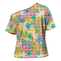 Hawaiian Palaka Cross Shoulder Shirt Hibiscus Palm Leaf Pattern LT9 - Polynesian Pride