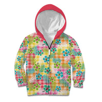 Hawaiian Palaka Kid Hoodie Hibiscus Palm Leaf Pattern - Polynesian Pride