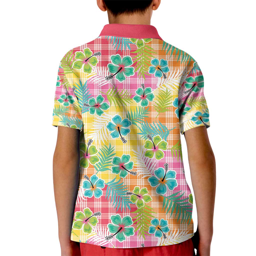 Hawaiian Palaka Kid Polo Shirt Hibiscus Palm Leaf Pattern - Polynesian Pride