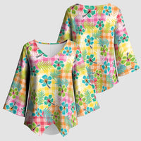 Hawaiian Palaka Kimono Sleeve Blouse Hibiscus Palm Leaf Pattern - Polynesian Pride