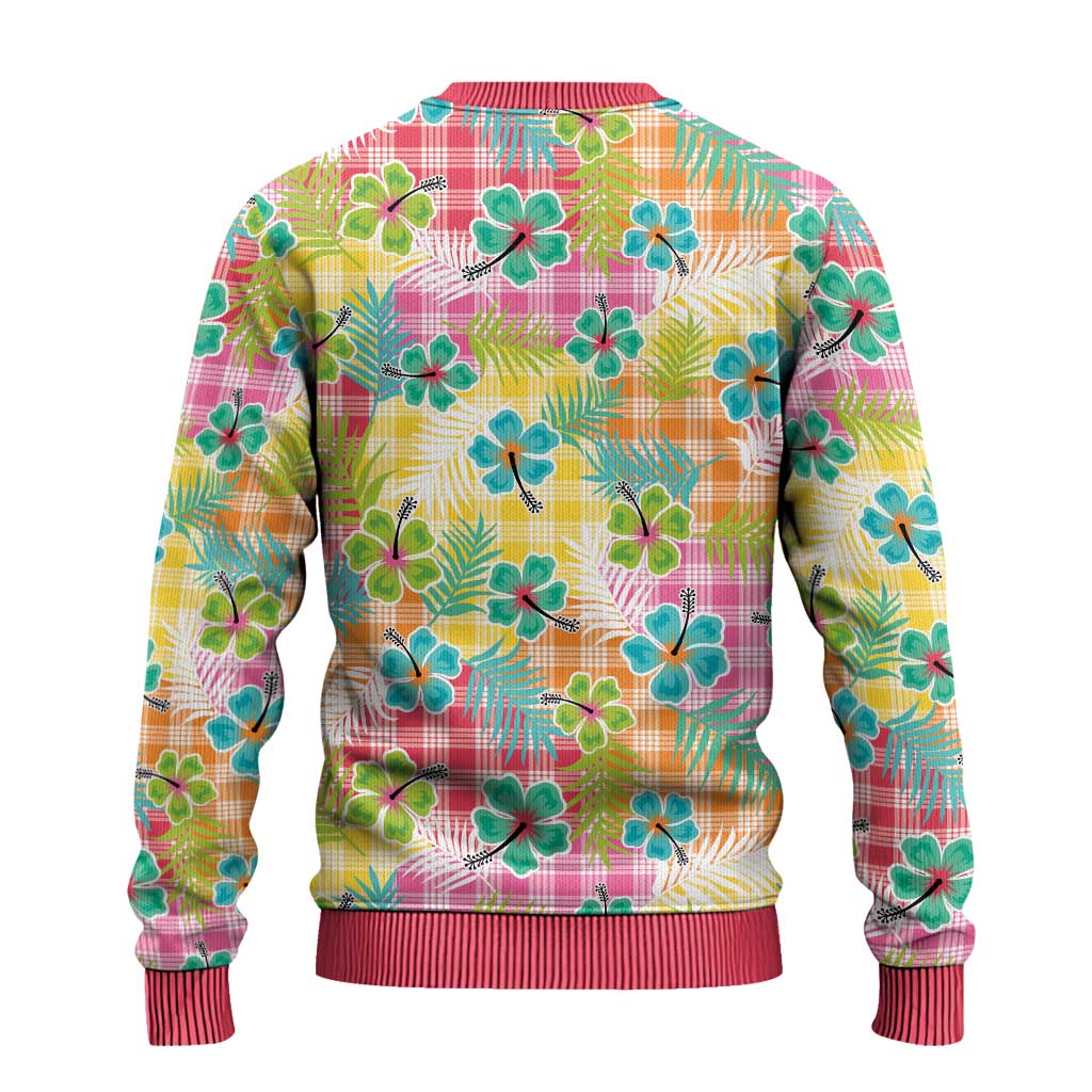 Hawaiian Palaka Ugly Christmas Sweater Hibiscus Palm Leaf Pattern - Polynesian Pride