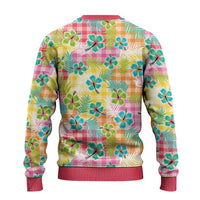 Hawaiian Palaka Ugly Christmas Sweater Hibiscus Palm Leaf Pattern - Polynesian Pride