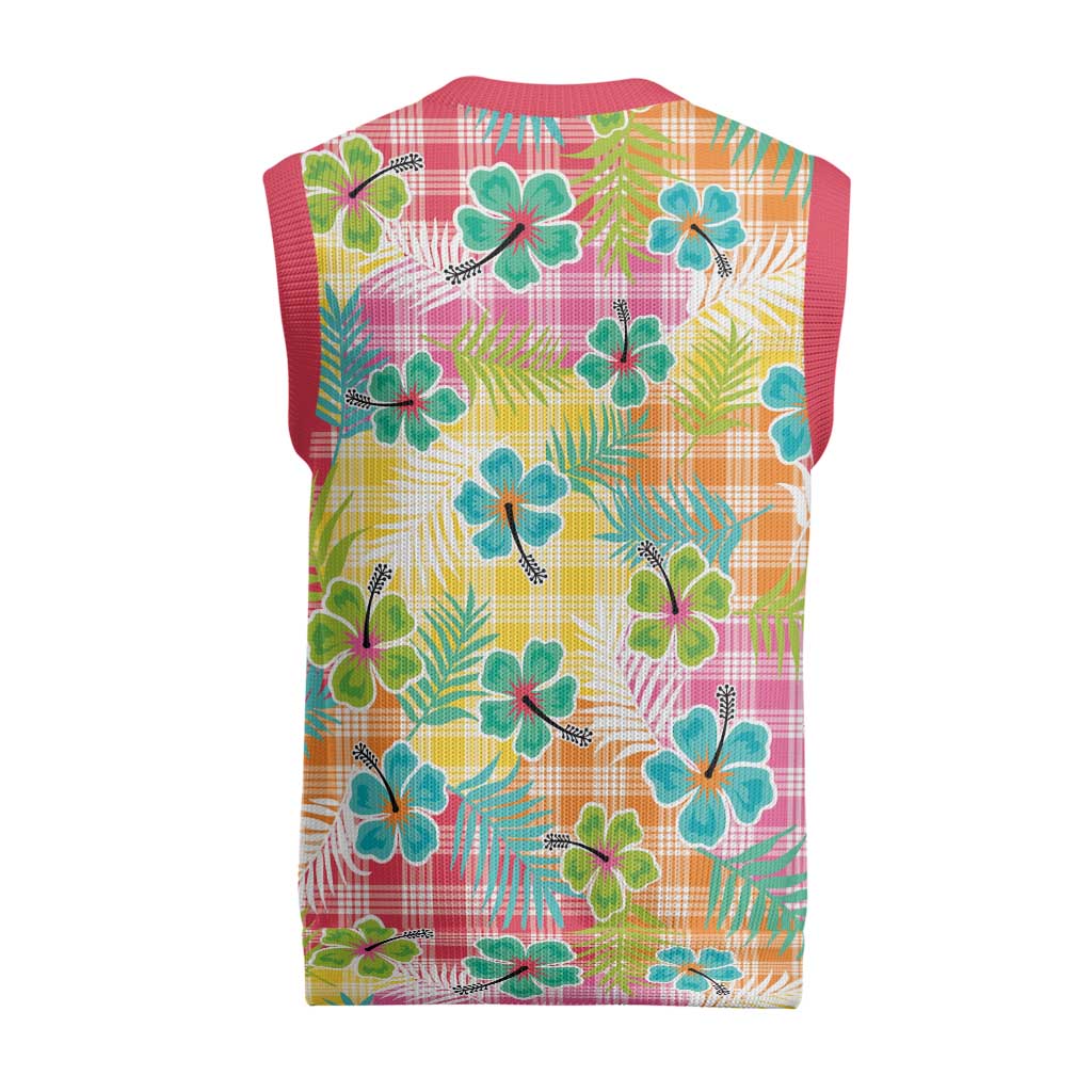 Hawaiian Palaka Christmas Knitted V-Neck Vest Hibiscus Palm Leaf Pattern LT9 - Polynesian Pride