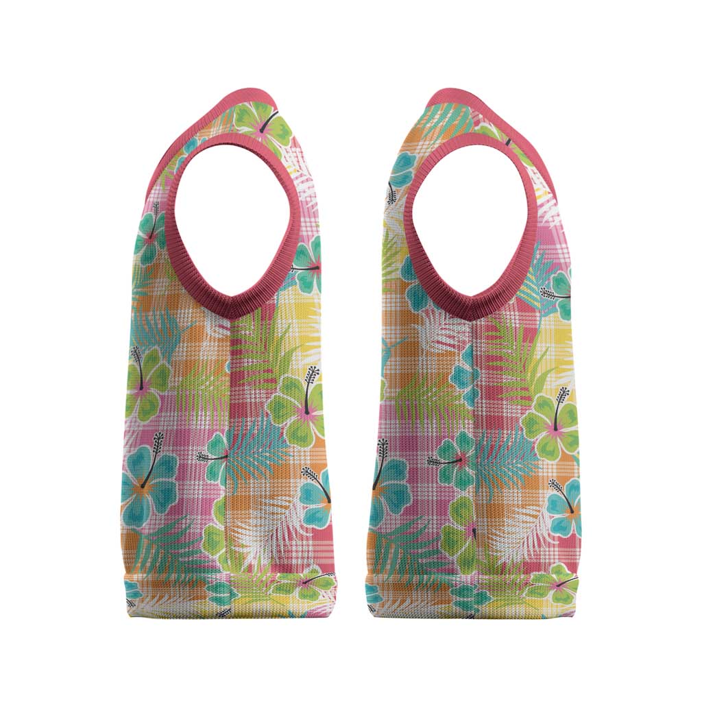 Hawaiian Palaka Christmas Knitted V-Neck Vest Hibiscus Palm Leaf Pattern LT9 - Polynesian Pride