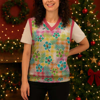 Hawaiian Palaka Christmas Knitted V-Neck Vest Hibiscus Palm Leaf Pattern LT9 - Polynesian Pride