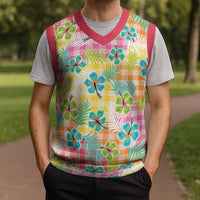 Hawaiian Palaka Christmas Knitted V-Neck Vest Hibiscus Palm Leaf Pattern LT9 - Polynesian Pride