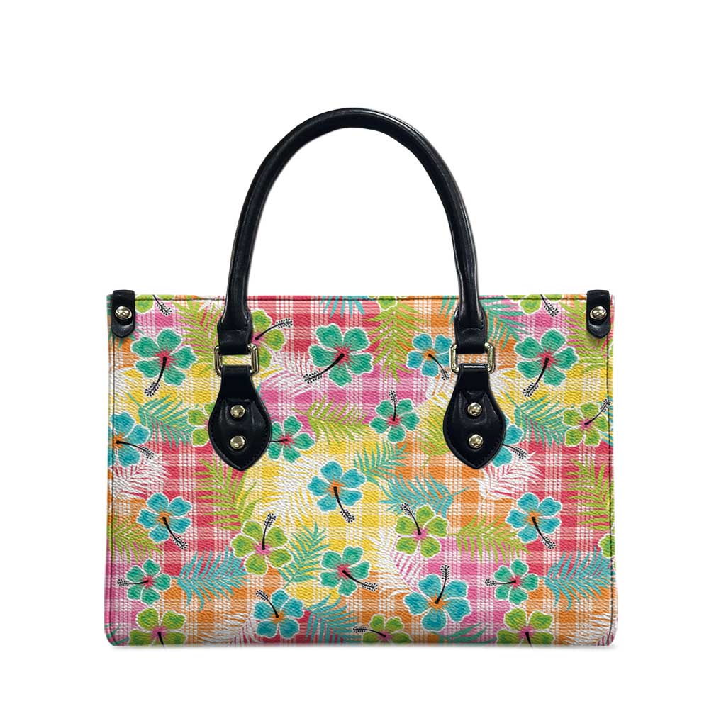 Hawaiian Palaka Leather Bag Hibiscus Palm Leaf Pattern - Polynesian Pride