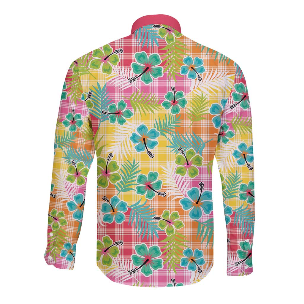 Hawaiian Palaka Long Sleeve Button Shirt Hibiscus Palm Leaf Pattern LT9 - Polynesian Pride