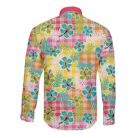 Hawaiian Palaka Long Sleeve Button Shirt Hibiscus Palm Leaf Pattern LT9 - Polynesian Pride
