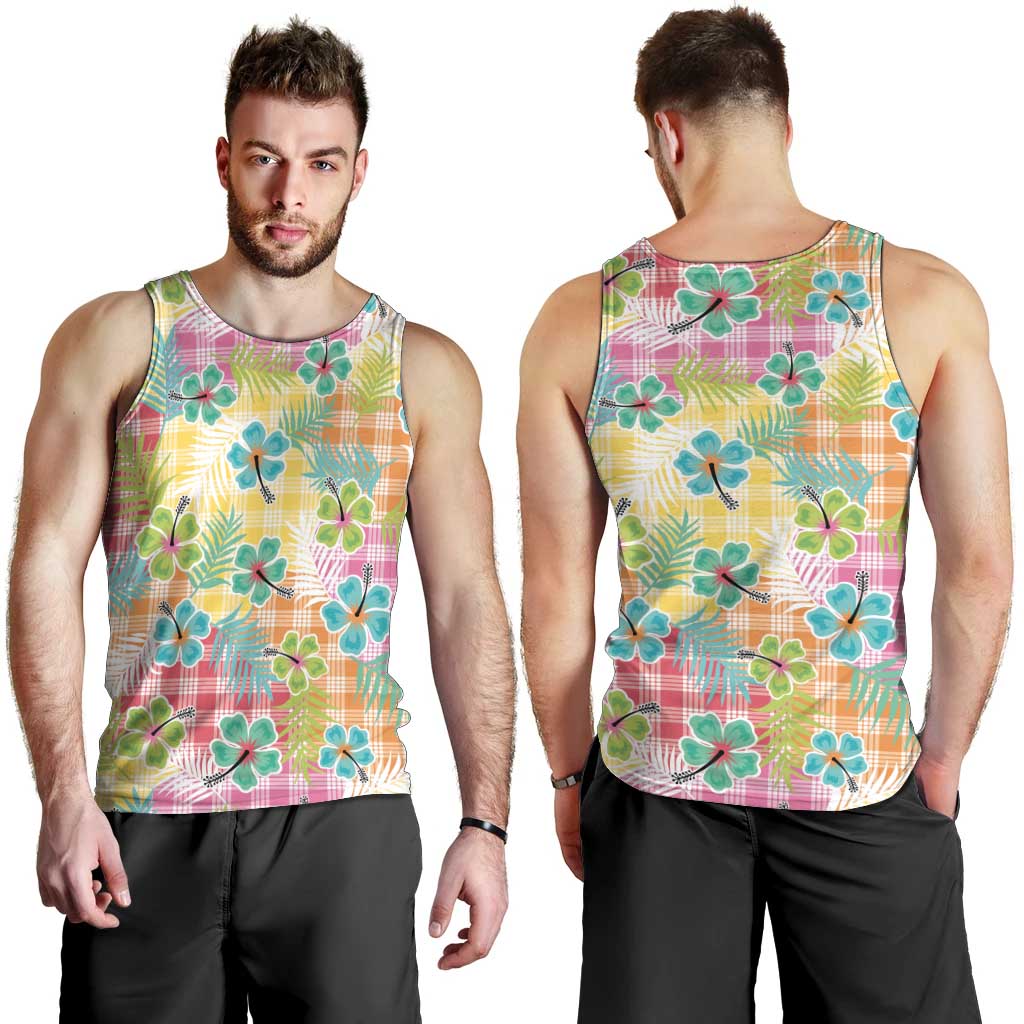Hawaiian Palaka Men Tank Top Hibiscus Palm Leaf Pattern - Polynesian Pride