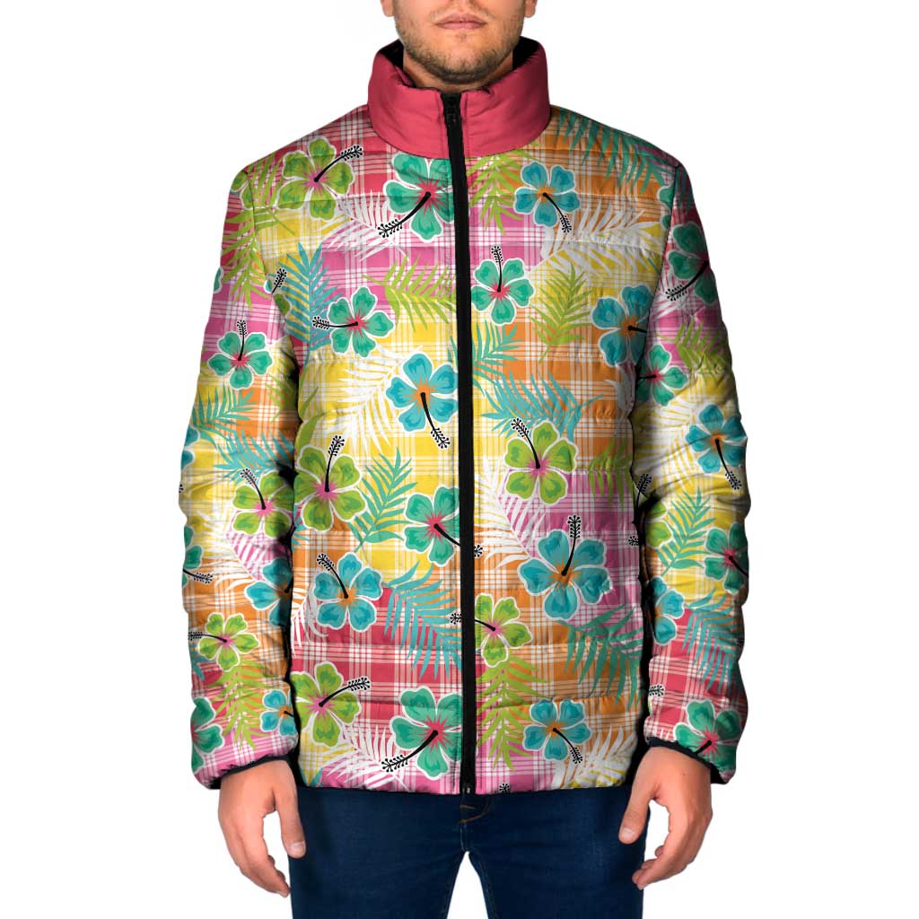 Hawaiian Palaka Padded Jacket Hibiscus Palm Leaf Pattern LT9 Men Yellow - Polynesian Pride