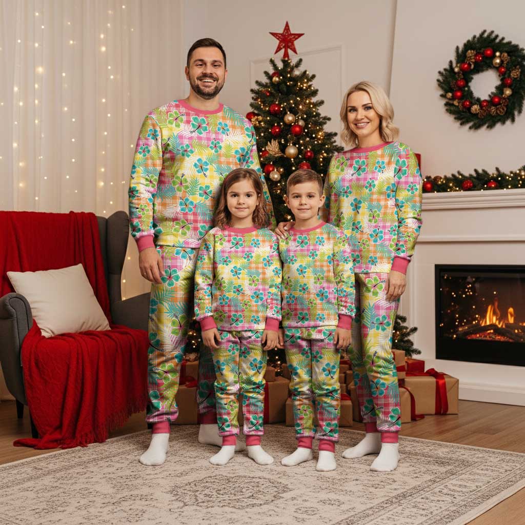 Hawaiian Palaka Christmas Pajama Set Hibiscus Palm Leaf Pattern LT9 - Polynesian Pride