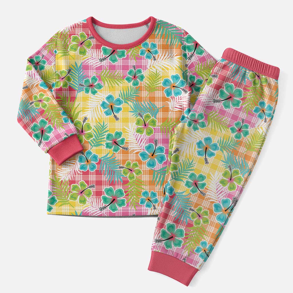 Hawaiian Palaka Christmas Pajama Set Hibiscus Palm Leaf Pattern LT9 Men Yellow - Polynesian Pride