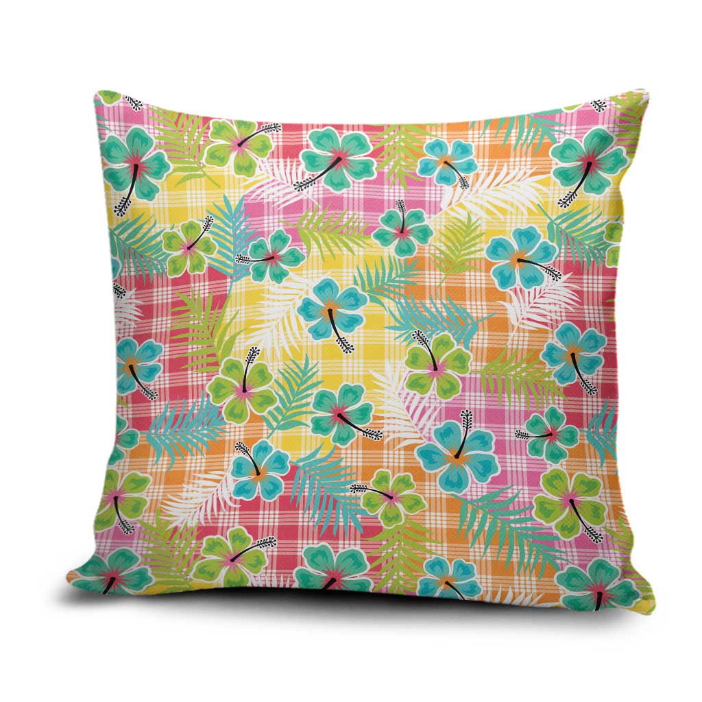 Hawaiian Palaka Pillow Cover Hibiscus Palm Leaf Pattern LT9 Yellow - Polynesian Pride
