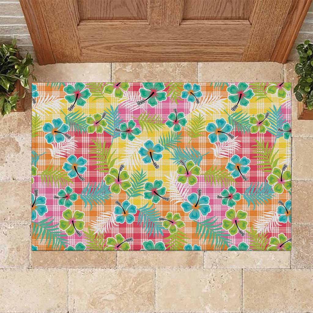 Hawaiian Palaka Rubber Doormat Hibiscus Palm Leaf Pattern LT9 Yellow - Polynesian Pride