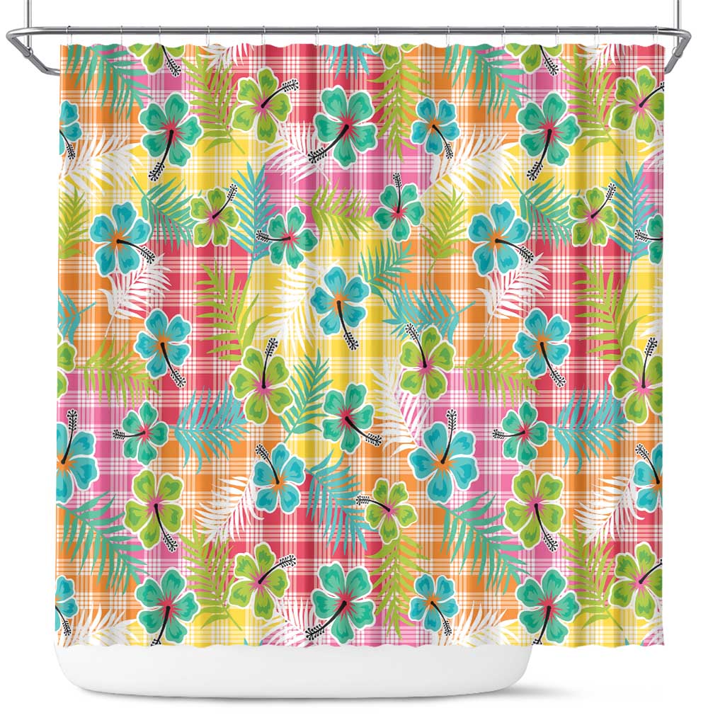 Hawaiian Palaka Shower Curtain Hibiscus Palm Leaf Pattern LT9 Yellow - Polynesian Pride