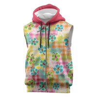 Hawaiian Palaka Sleeveless Zip Hoodie Hibiscus Palm Leaf Pattern - Polynesian Pride