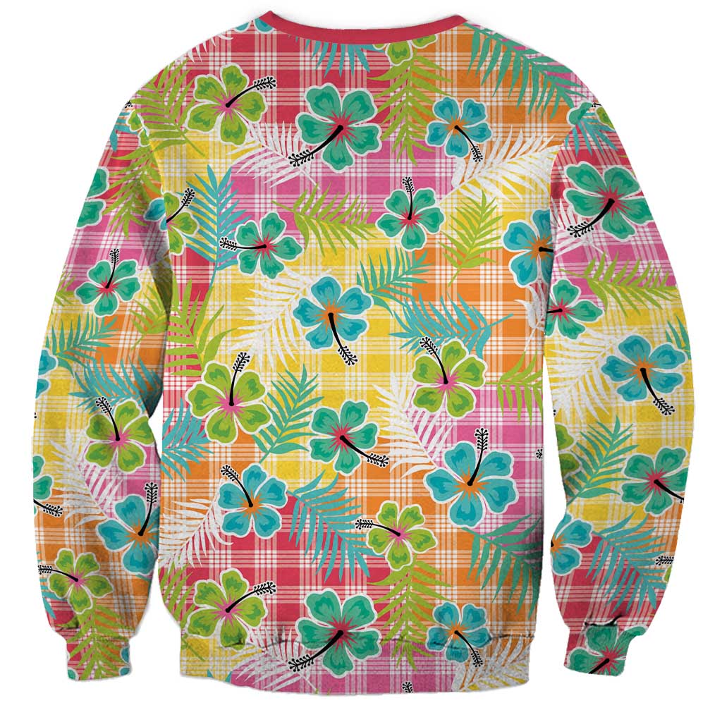 Hawaiian Palaka Sweatshirt Hibiscus Palm Leaf Pattern LT9 - Polynesian Pride