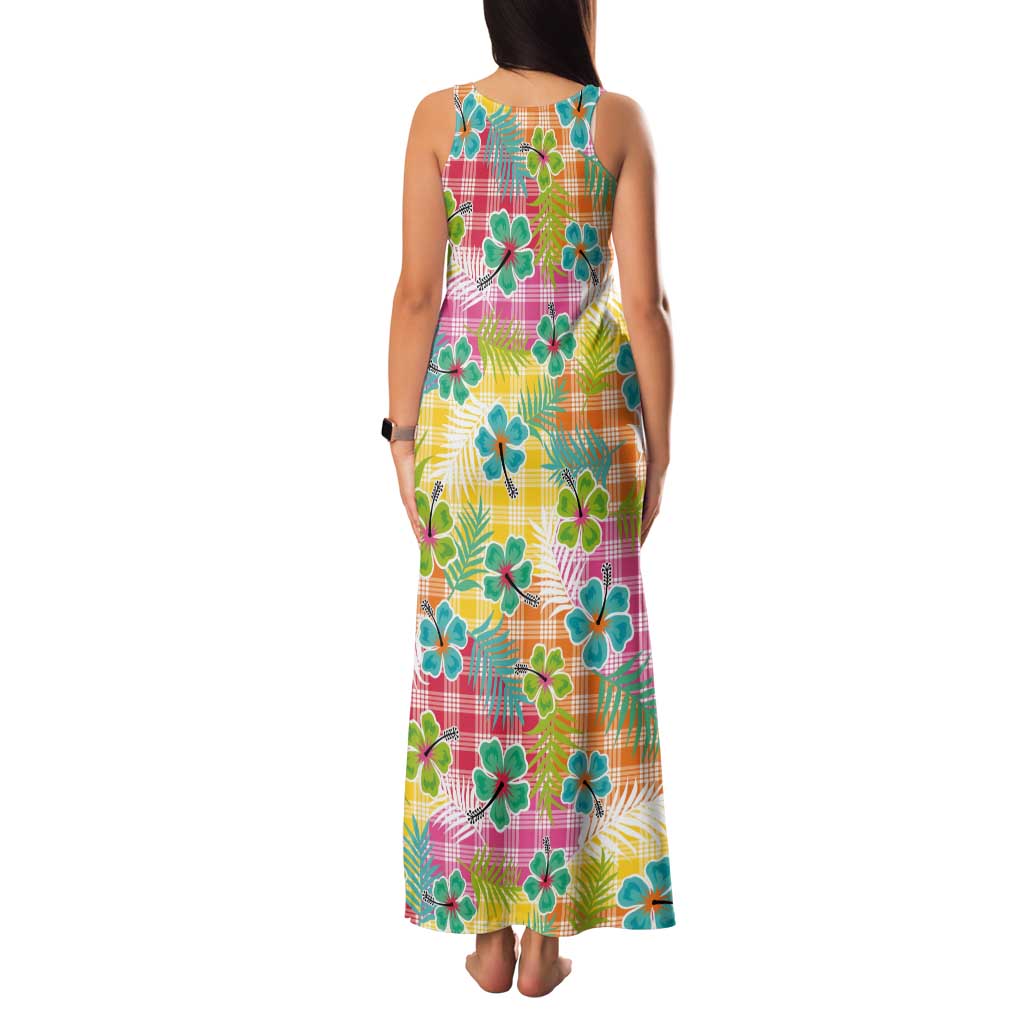 Hawaiian Palaka Tank Maxi Dress Hibiscus Palm Leaf Pattern - Polynesian Pride