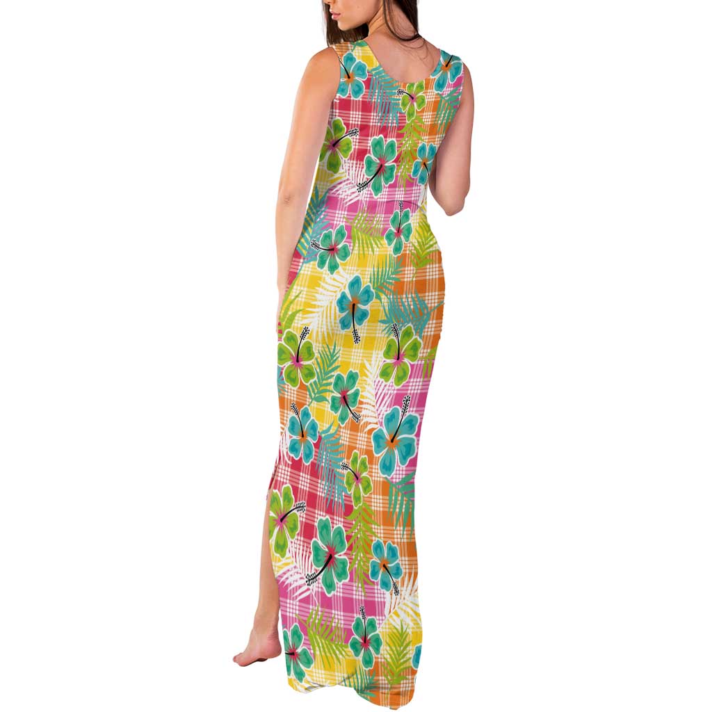 Hawaiian Palaka Tank Maxi Dress Hibiscus Palm Leaf Pattern - Polynesian Pride