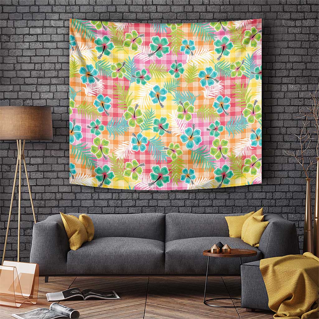 Hawaiian Palaka Tapestry Hibiscus Palm Leaf Pattern LT9 Yellow - Polynesian Pride
