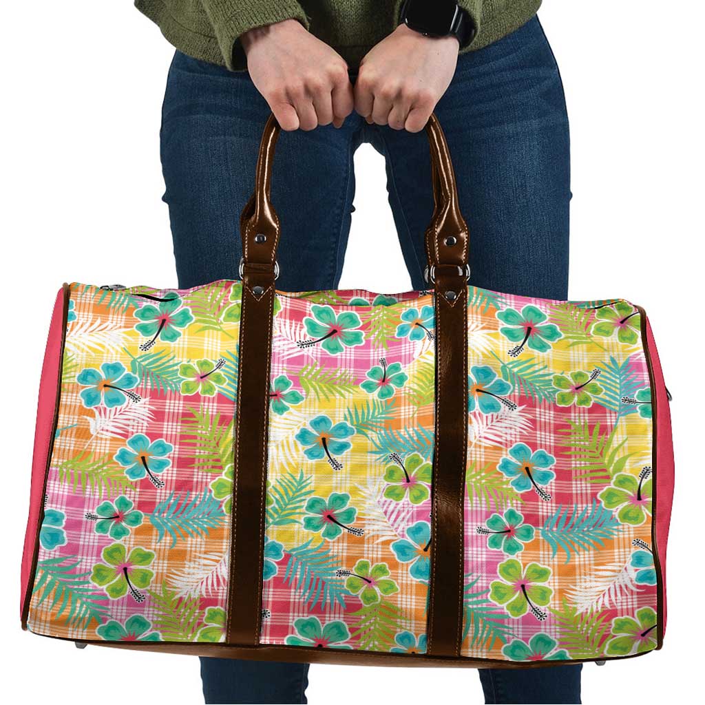 Hawaiian Palaka Travel Bag Hibiscus Palm Leaf Pattern LT9 Yellow - Polynesian Pride