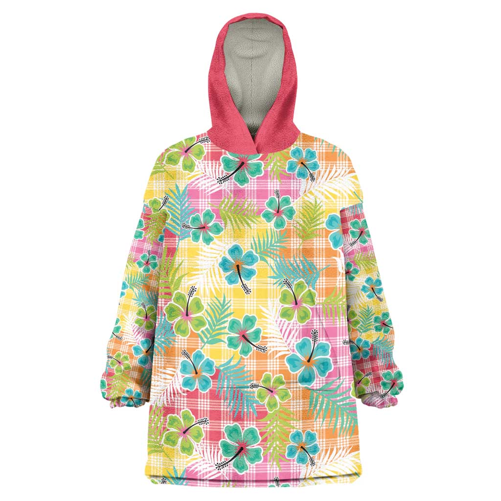 Hawaiian Palaka Wearable Blanket Hoodie Hibiscus Palm Leaf Pattern - Polynesian Pride