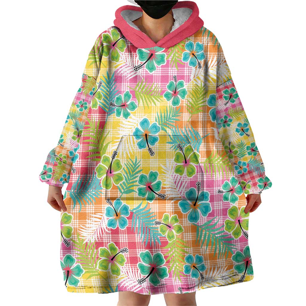 Hawaiian Palaka Wearable Blanket Hoodie Hibiscus Palm Leaf Pattern - Polynesian Pride