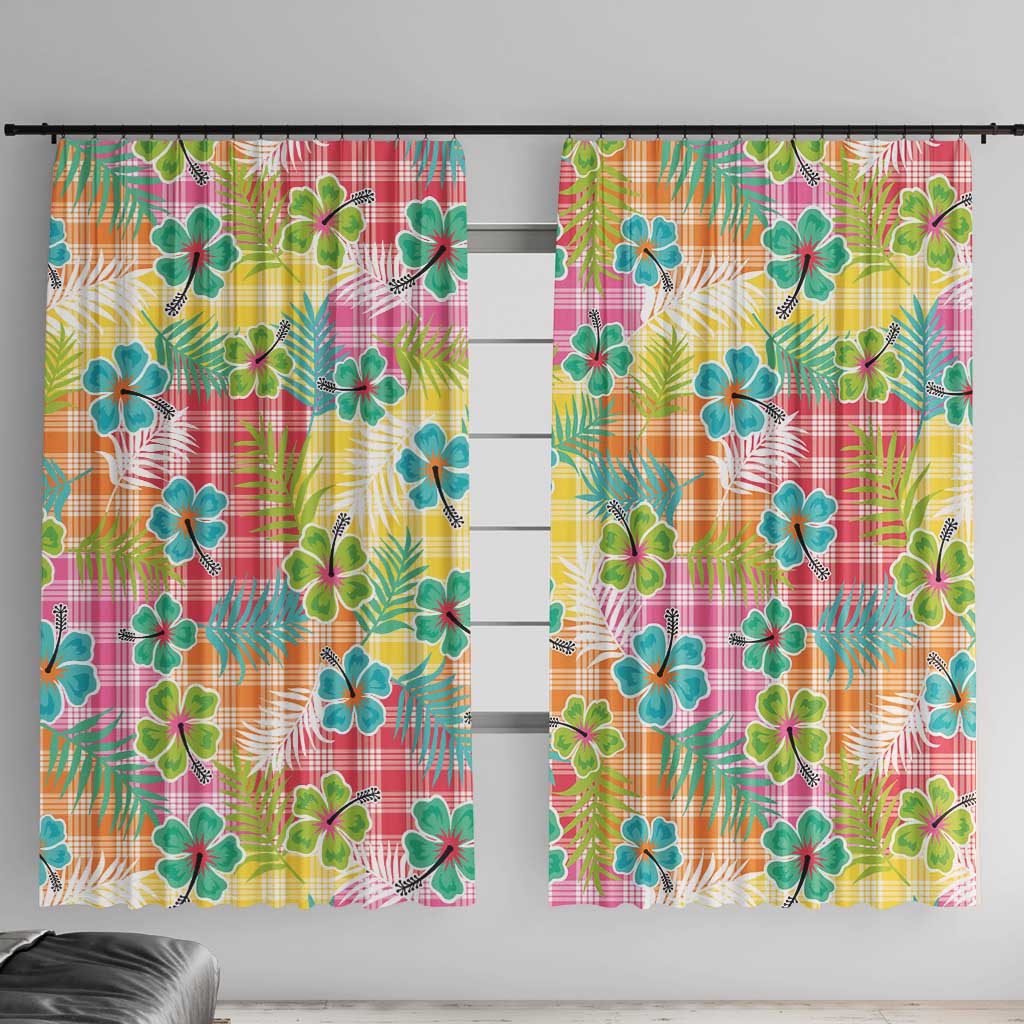Hawaiian Palaka Window Curtain Hibiscus Palm Leaf Pattern LT9 With Hooks Yellow - Polynesian Pride