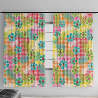 Hawaiian Palaka Window Curtain Hibiscus Palm Leaf Pattern LT9 With Hooks Yellow - Polynesian Pride
