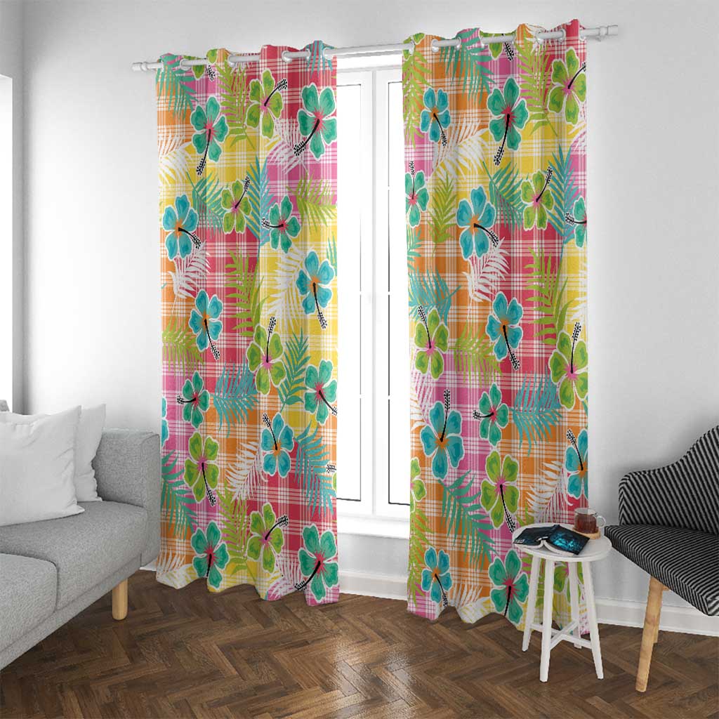 Hawaiian Palaka Window Curtain Hibiscus Palm Leaf Pattern LT9 With Grommets Yellow - Polynesian Pride