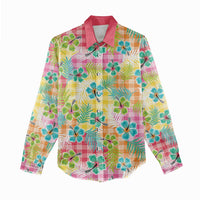 Hawaiian Palaka Women Casual Shirt Hibiscus Palm Leaf Pattern - Polynesian Pride