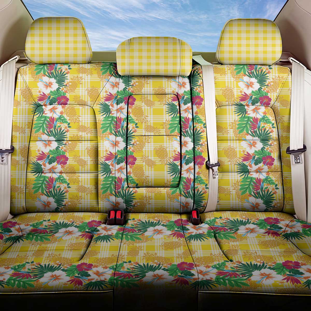 Hawaiian Palaka Back Car Seat Cover Hibiscus Pineapple Lei LT9 One Size Yellow - Polynesian Pride