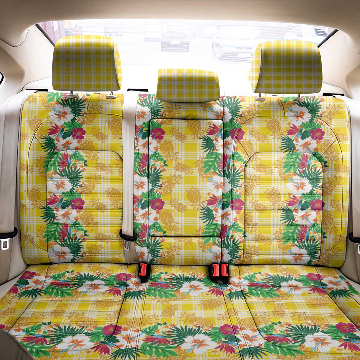 Hawaiian Palaka Back Car Seat Cover Hibiscus Pineapple Lei LT9 - Polynesian Pride