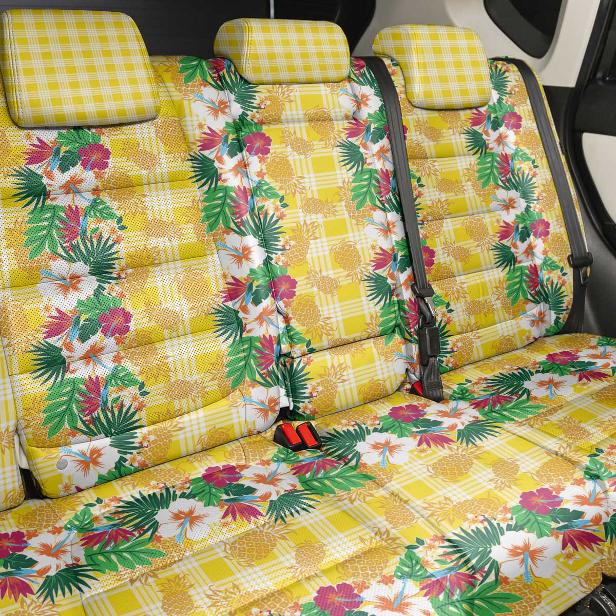 Hawaiian Palaka Back Car Seat Cover Hibiscus Pineapple Lei LT9 - Polynesian Pride