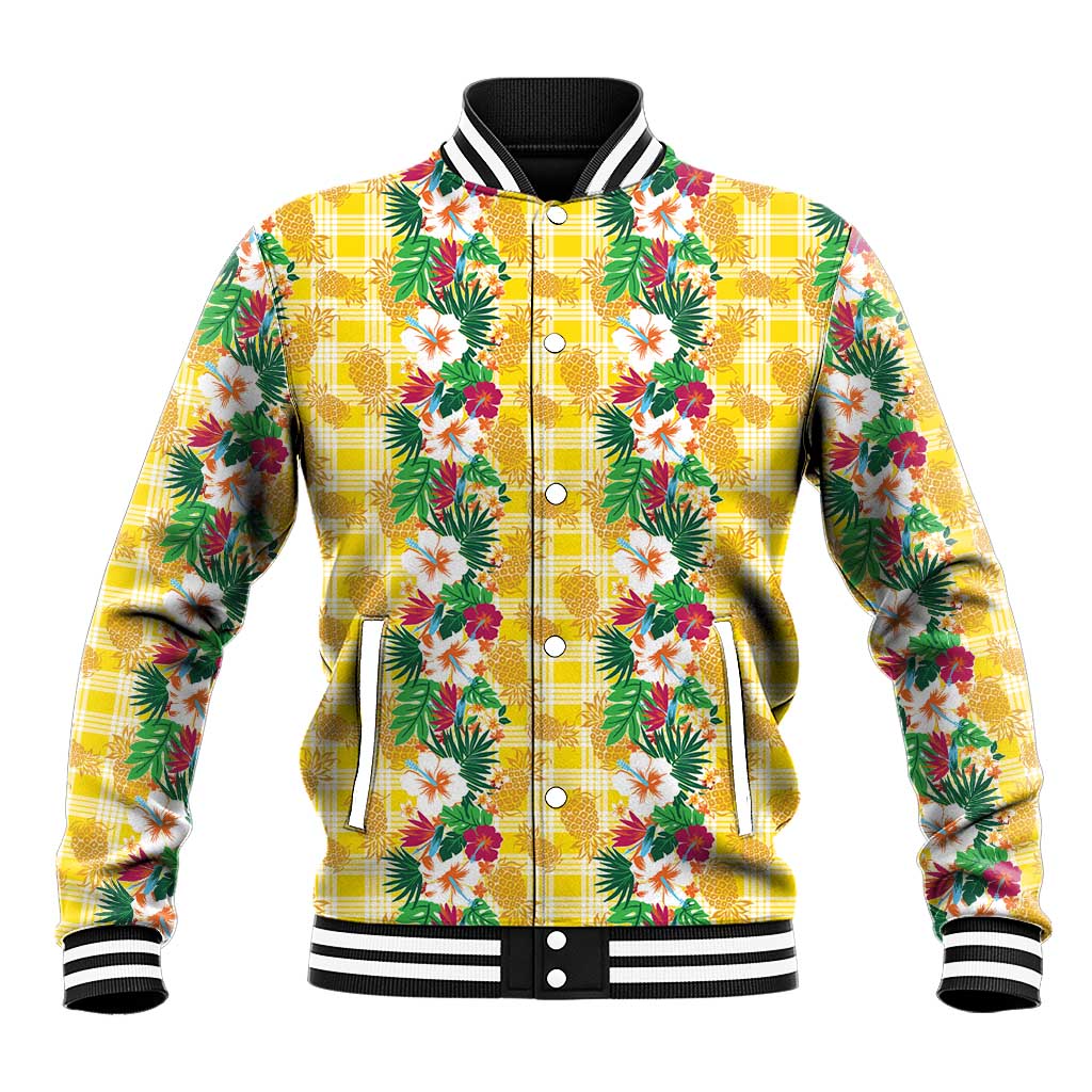 Hawaiian Palaka Baseball Jacket Hibiscus Pineapple Lei LT9 Unisex Yellow - Polynesian Pride