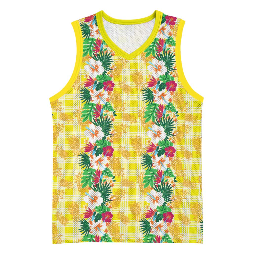 Hawaiian Palaka Basketball Jersey Hibiscus Pineapple Lei LT9 Unisex Yellow - Polynesian Pride