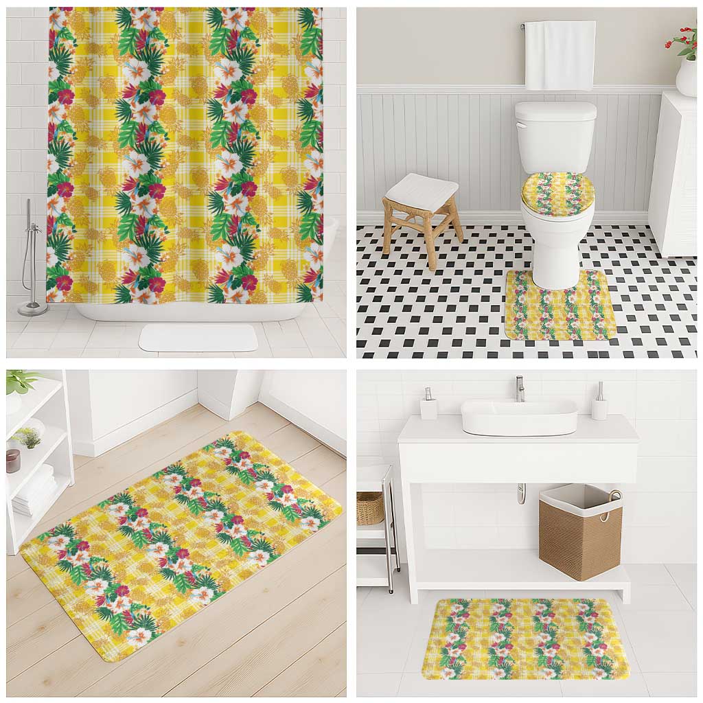 Hawaiian Palaka Bathroom Set Hibiscus Pineapple Lei - Polynesian Pride