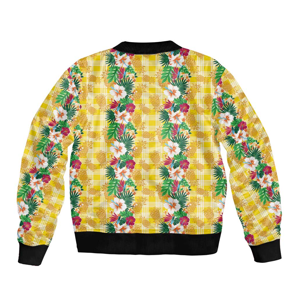 Hawaiian Palaka Bomber Jacket Hibiscus Pineapple Lei LT9 - Polynesian Pride