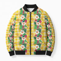 Hawaiian Palaka Bomber Puffer Jacket Hibiscus Pineapple Lei LT9 Unisex Yellow - Polynesian Pride